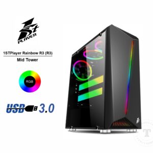 Case Gaming 1STPlayer Rainbow R3 (R3) Negro | S/Fuente | 1 Panel de Vidrio | Led-RGB