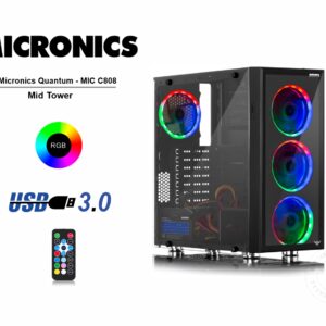 Case Micronics Quantum (MIC C808) Negro | S/Fuente | 1 Panel de Vidrio | Led-RGB + Control Remoto