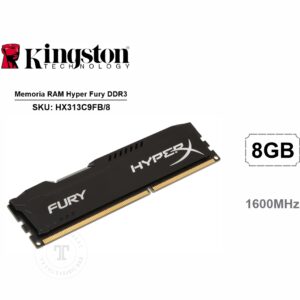 Memoria RAM Kingston Hyper Fury Bllack DDR3 8GB 1600Mhz CL10