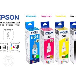 Tintas Epson T664 Originales- Pack 4 Tintas (Negro, Cyan, Magenta, Amarillo)